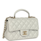 Mini Rectangular Flap Bag with Top Handle Light Grey Lambskin Light Gold Hardware