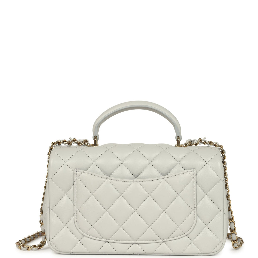Mini Rectangular Flap Bag with Top Handle Light Grey Lambskin Light Gold Hardware