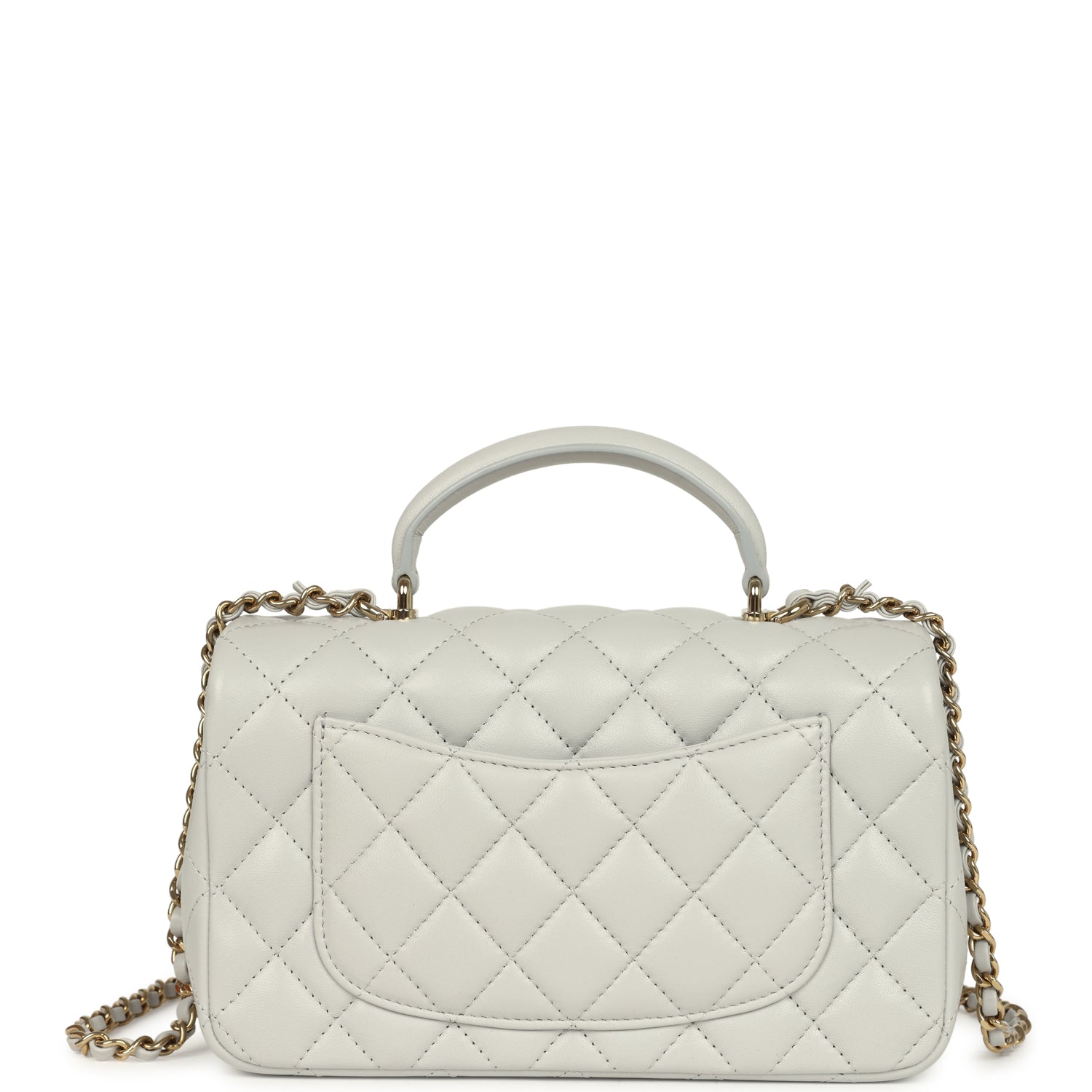 Mini Rectangular Flap Bag with Top Handle Light Grey Lambskin Light Gold Hardware