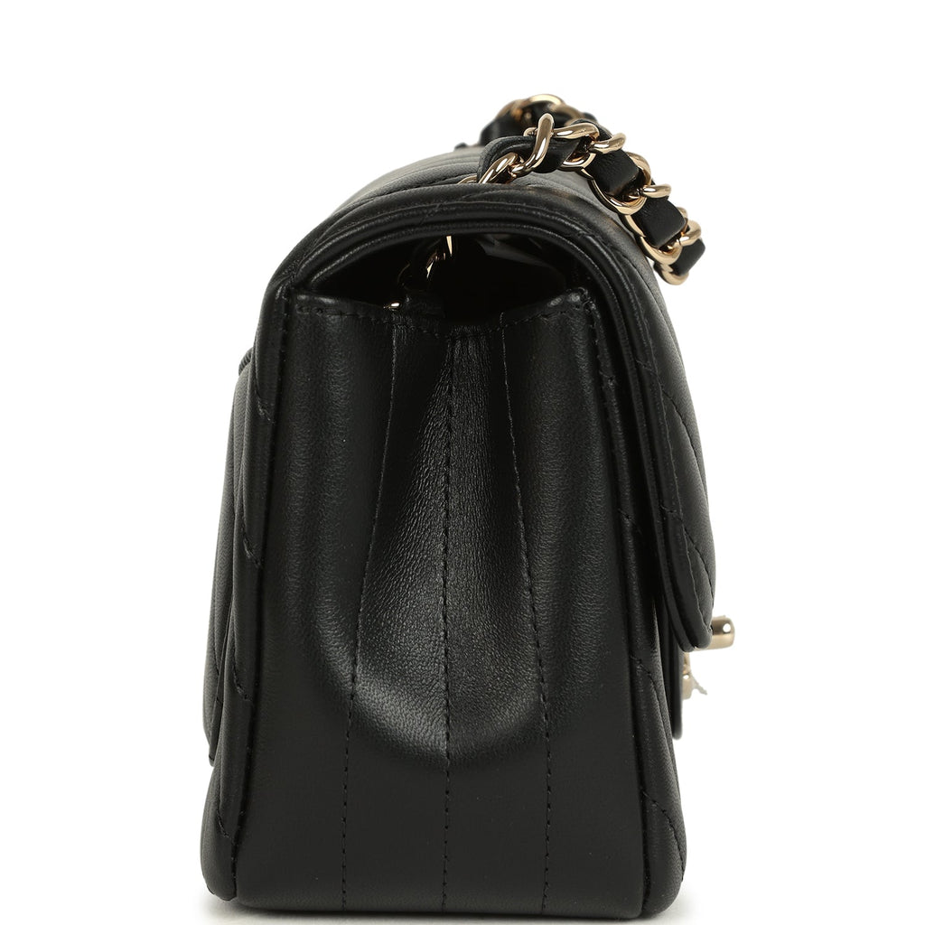 Mini Chevron Classic Rectangular Flap Bag Black Lambskin Light Gold Hardware