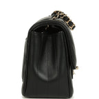 Mini Chevron Classic Rectangular Flap Bag Black Lambskin Light Gold Hardware