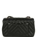 Mini Chevron Classic Rectangular Flap Bag Black Lambskin Light Gold Hardware