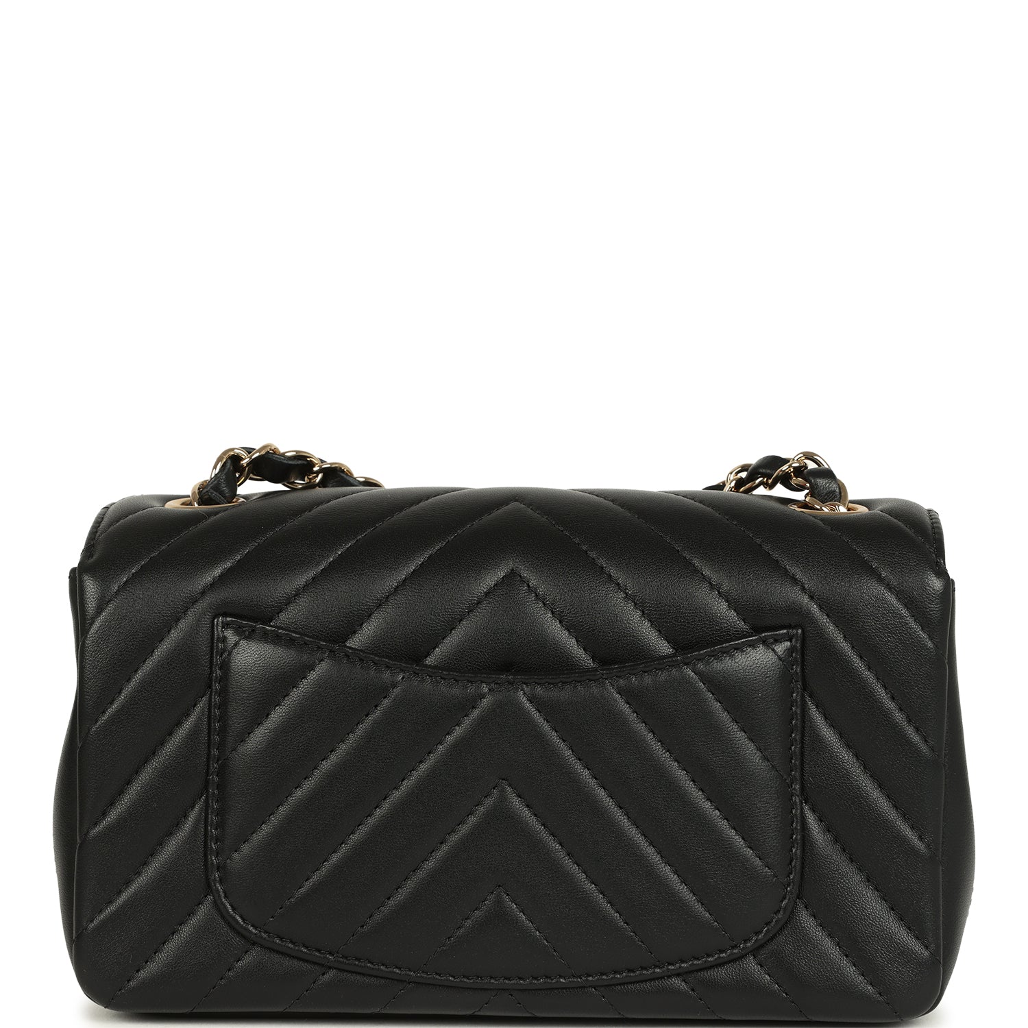 Mini Chevron Classic Rectangular Flap Bag Black Lambskin Light Gold Hardware