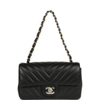 Mini Chevron Classic Rectangular Flap Bag Black Lambskin Light Gold Hardware