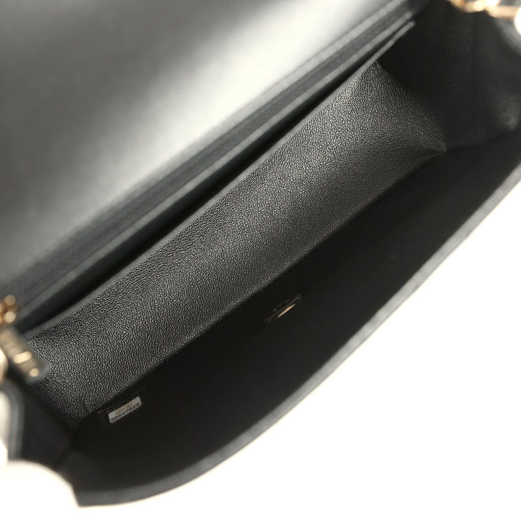 Mini Chevron Classic Rectangular Flap Bag Black Lambskin Light Gold Hardware