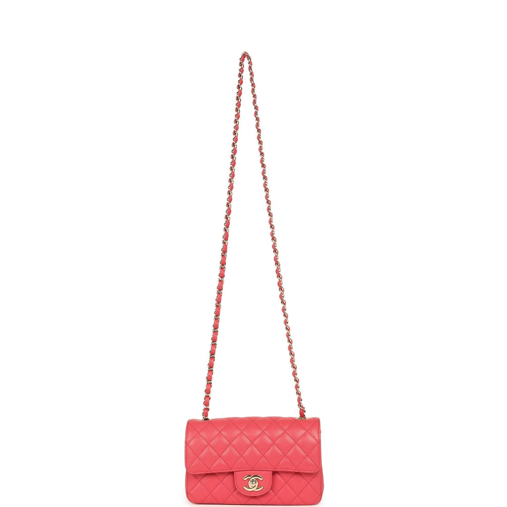 Mini Classic Rectangular Flap Bag Dark Pink Caviar Light Gold Hardware