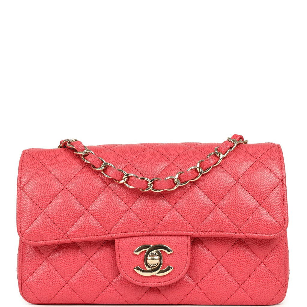Mini Classic Rectangular Flap Bag Dark Pink Caviar Light Gold Hardware