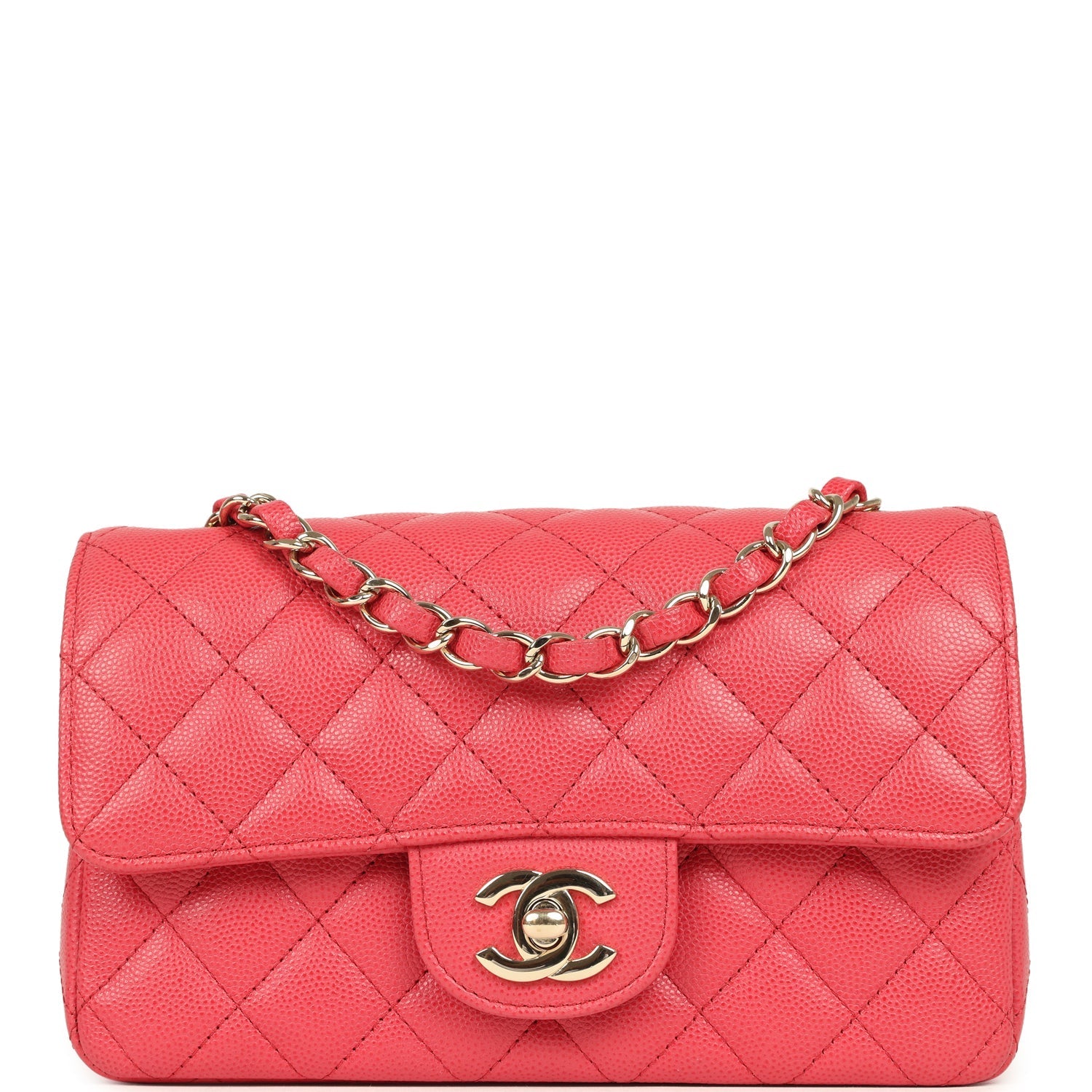 Mini Classic Rectangular Flap Bag Dark Pink Caviar Light Gold Hardware