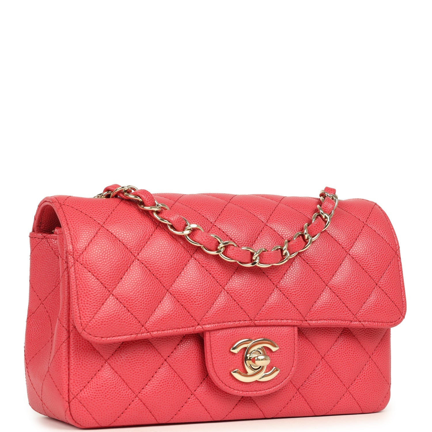 Mini Classic Rectangular Flap Bag Dark Pink Caviar Light Gold Hardware