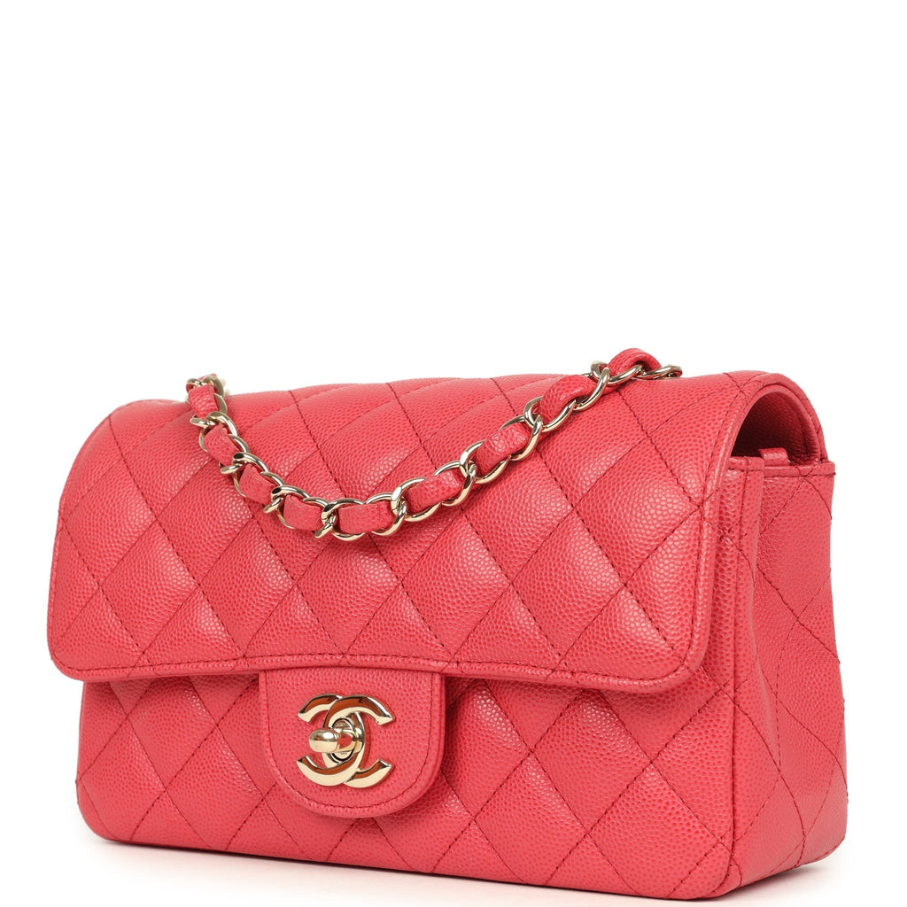 Mini Classic Rectangular Flap Bag Dark Pink Caviar Light Gold Hardware