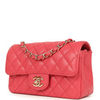 Mini Classic Rectangular Flap Bag Dark Pink Caviar Light Gold Hardware