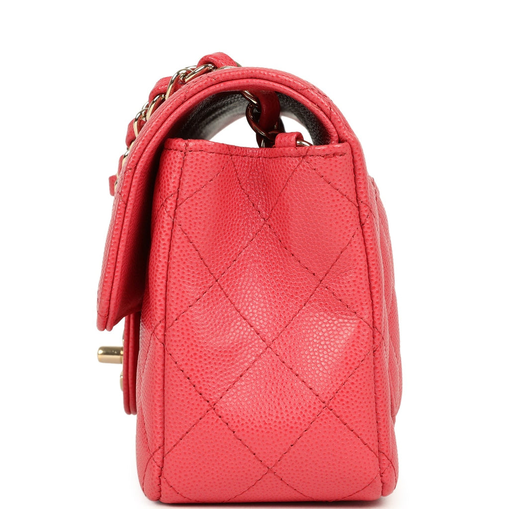 Mini Classic Rectangular Flap Bag Dark Pink Caviar Light Gold Hardware