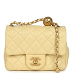 Mini Pearl Crush Square Flap Bag Yellow Lambskin Brushed Gold Hardware