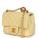 Mini Pearl Crush Square Flap Bag Yellow Lambskin Brushed Gold Hardware
