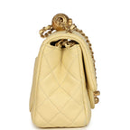 Mini Pearl Crush Square Flap Bag Yellow Lambskin Brushed Gold Hardware