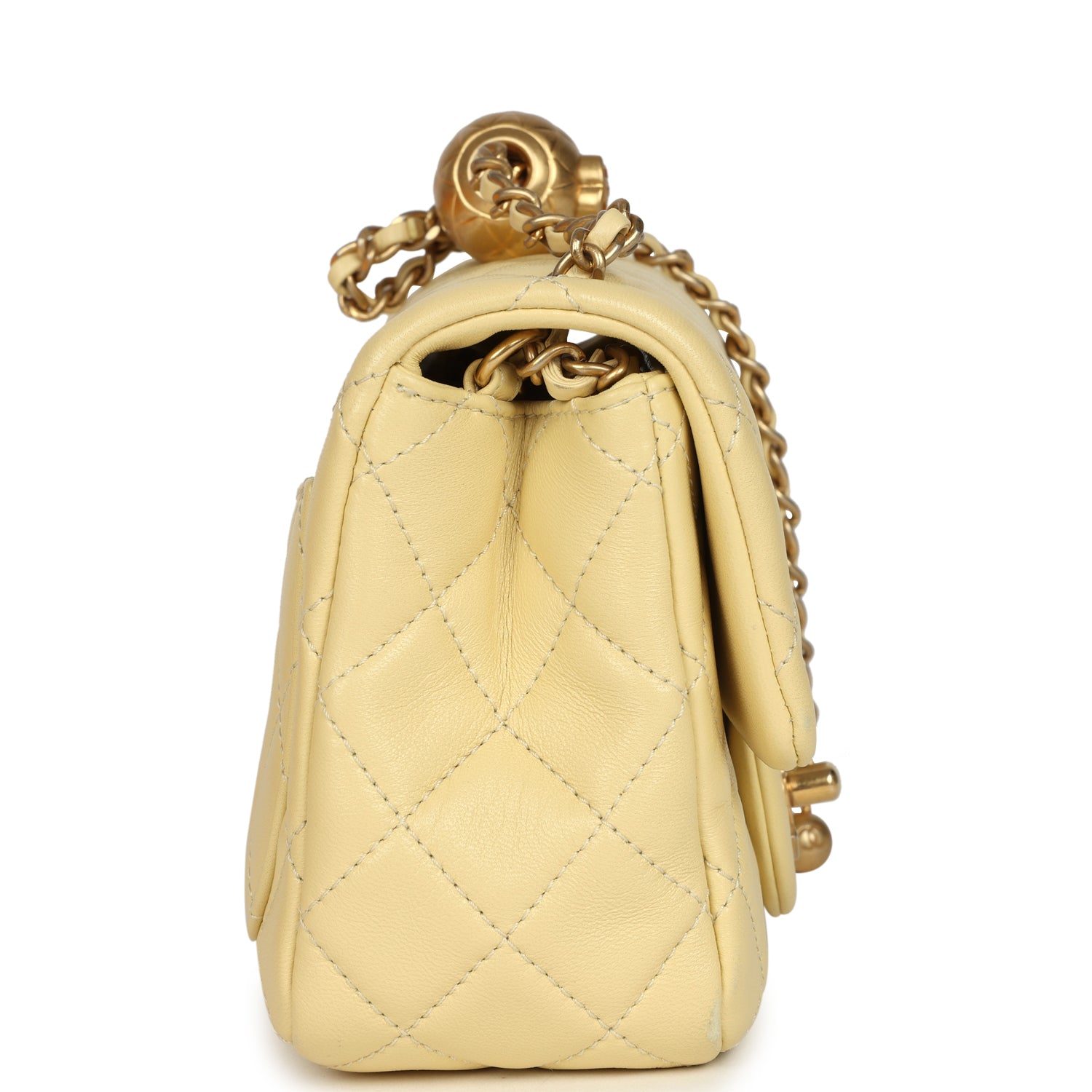 Mini Pearl Crush Square Flap Bag Yellow Lambskin Brushed Gold Hardware