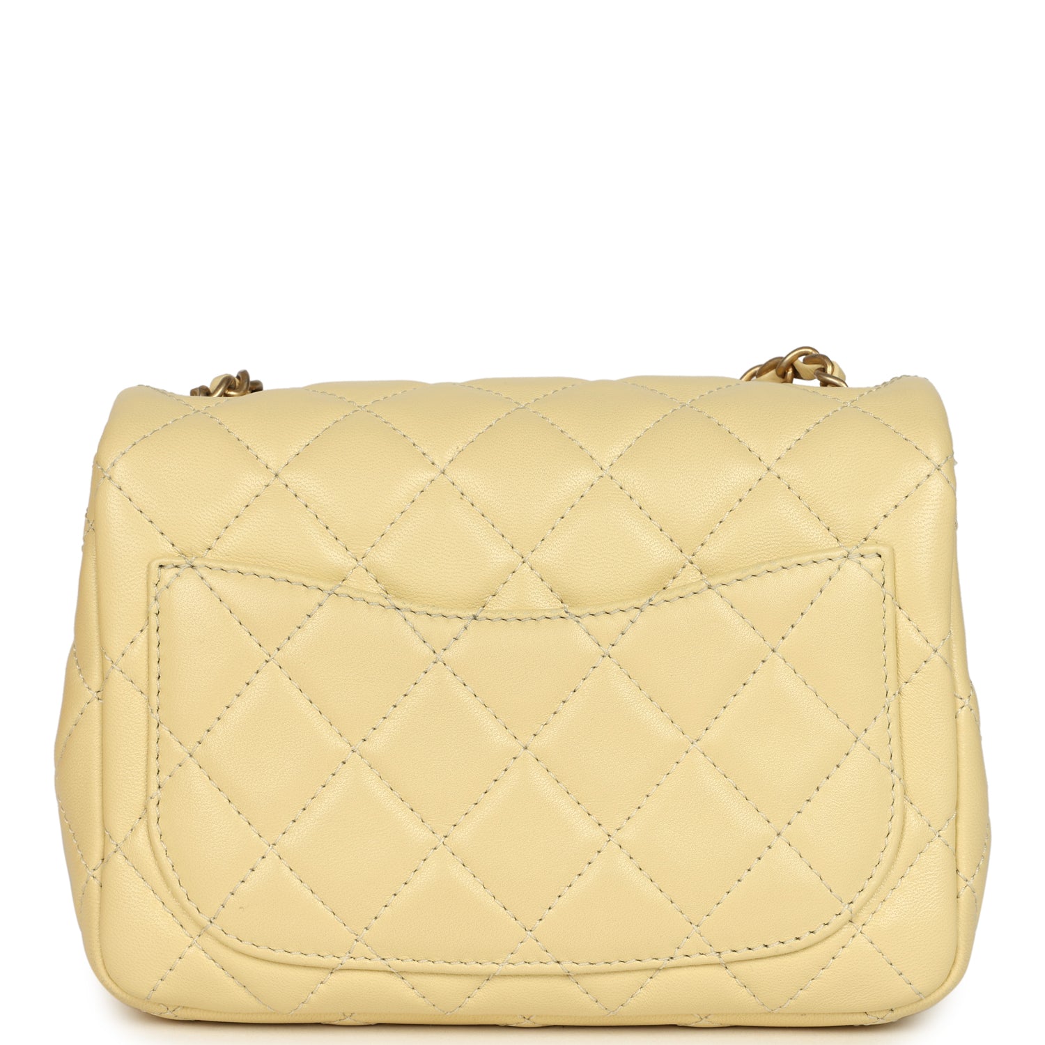 Pre-owned Chanel Mini Pearl Crush Square Flap Bag Yellow Lambskin Brushed Gold Hardware