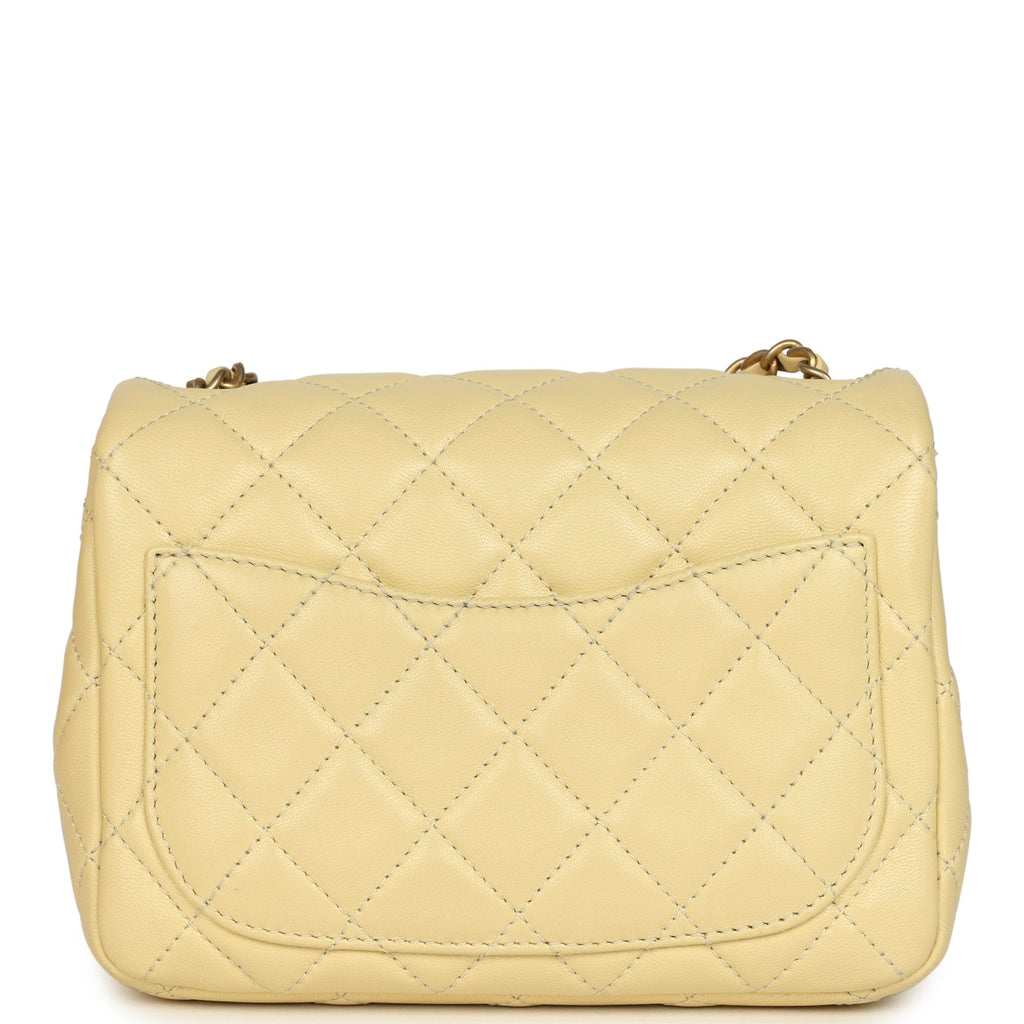 Mini Pearl Crush Square Flap Bag Yellow Lambskin Brushed Gold Hardware