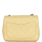 Mini Pearl Crush Square Flap Bag Yellow Lambskin Brushed Gold Hardware