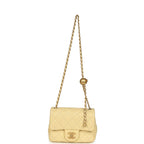 Mini Pearl Crush Square Flap Bag Yellow Lambskin Brushed Gold Hardware