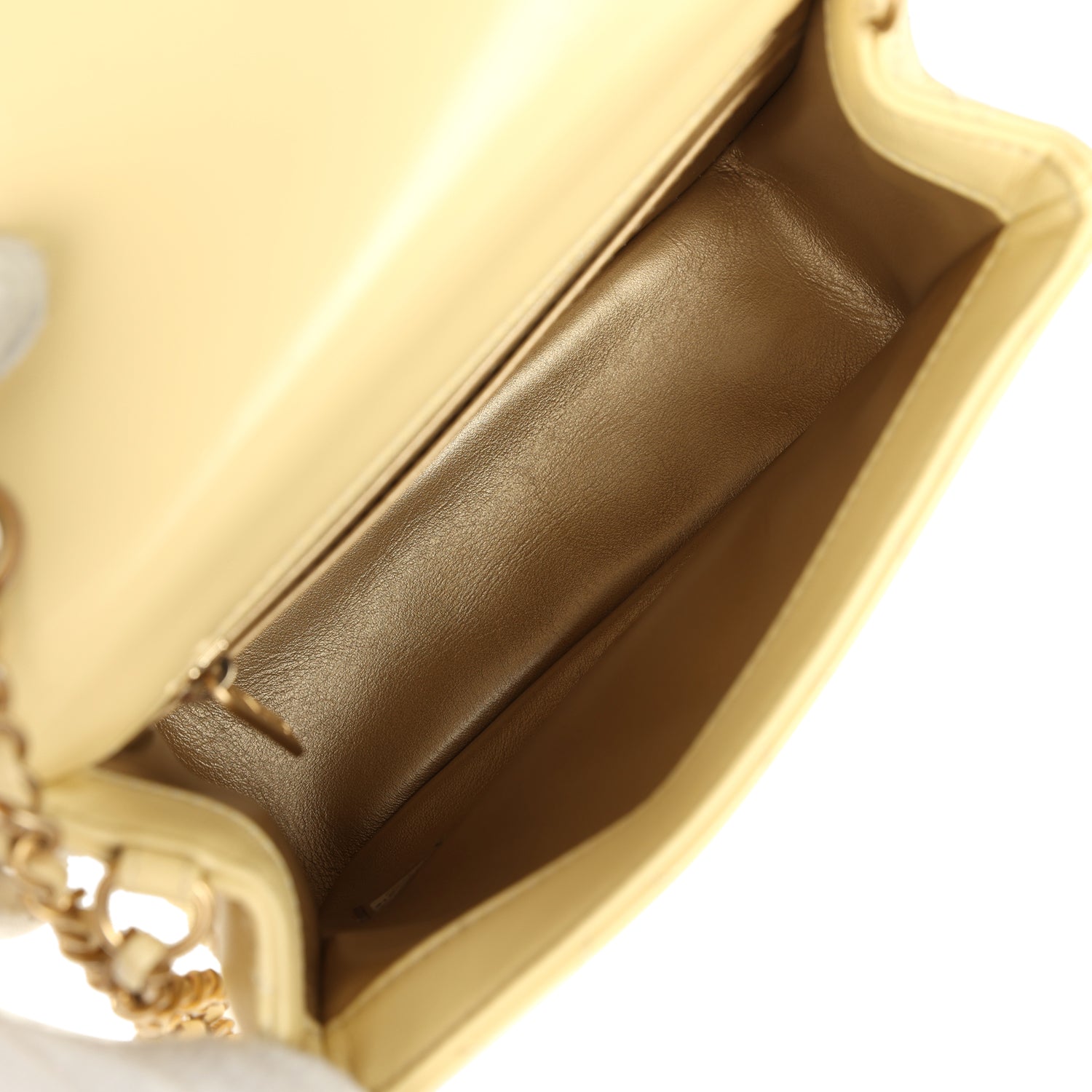 Mini Pearl Crush Square Flap Bag Yellow Lambskin Brushed Gold Hardware