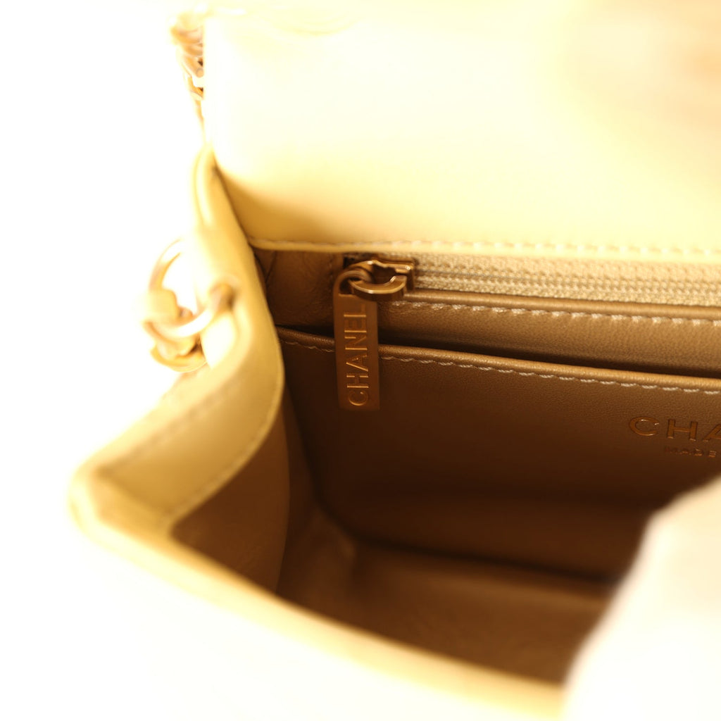 Mini Pearl Crush Square Flap Bag Yellow Lambskin Brushed Gold Hardware