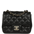 Mini Classic Square Flap Bag Black Lambskin Light Gold Hardware