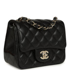 Mini Classic Square Flap Bag Black Lambskin Light Gold Hardware