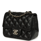 Mini Classic Square Flap Bag Black Lambskin Light Gold Hardware
