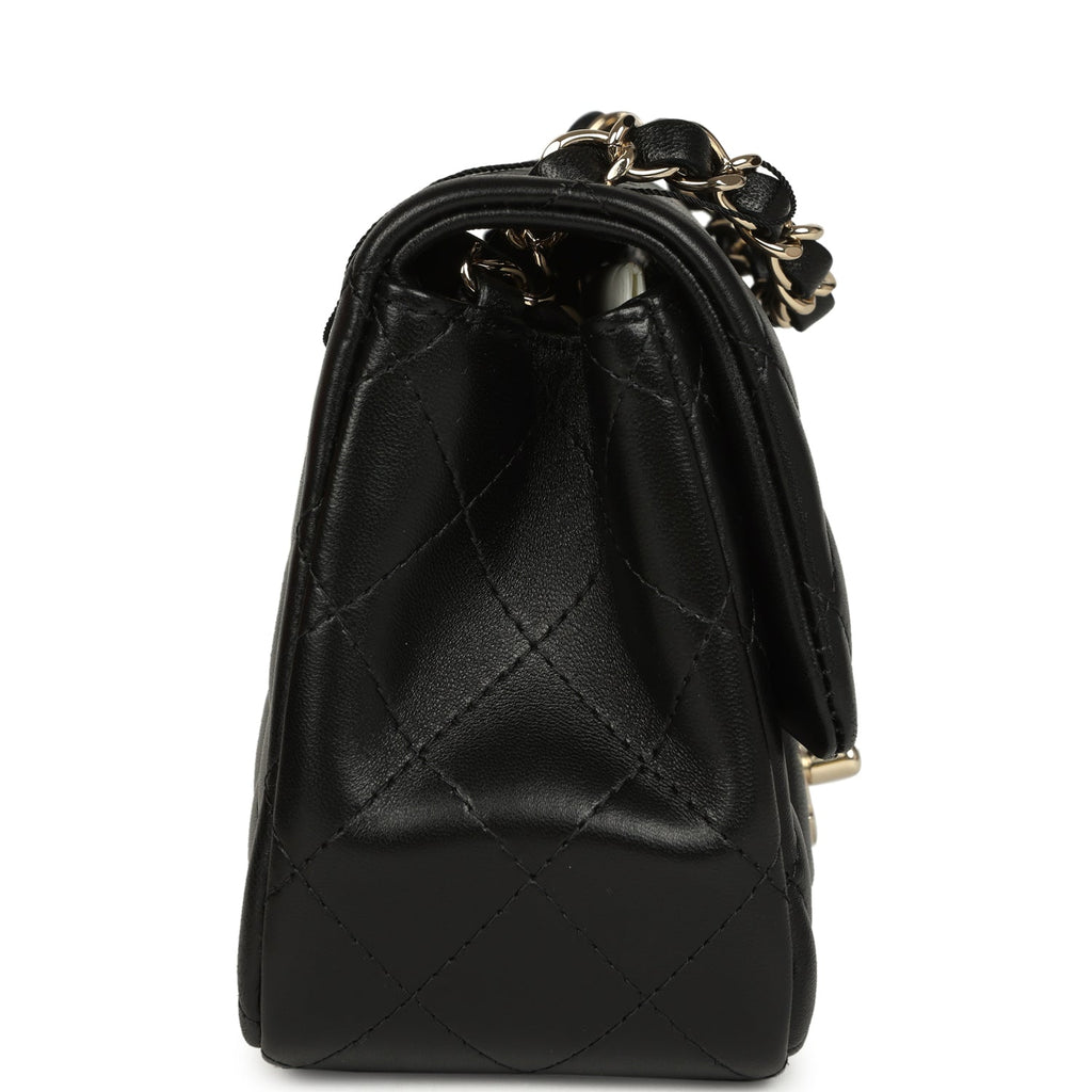 Mini Classic Square Flap Bag Black Lambskin Light Gold Hardware