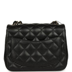 Mini Classic Square Flap Bag Black Lambskin Light Gold Hardware
