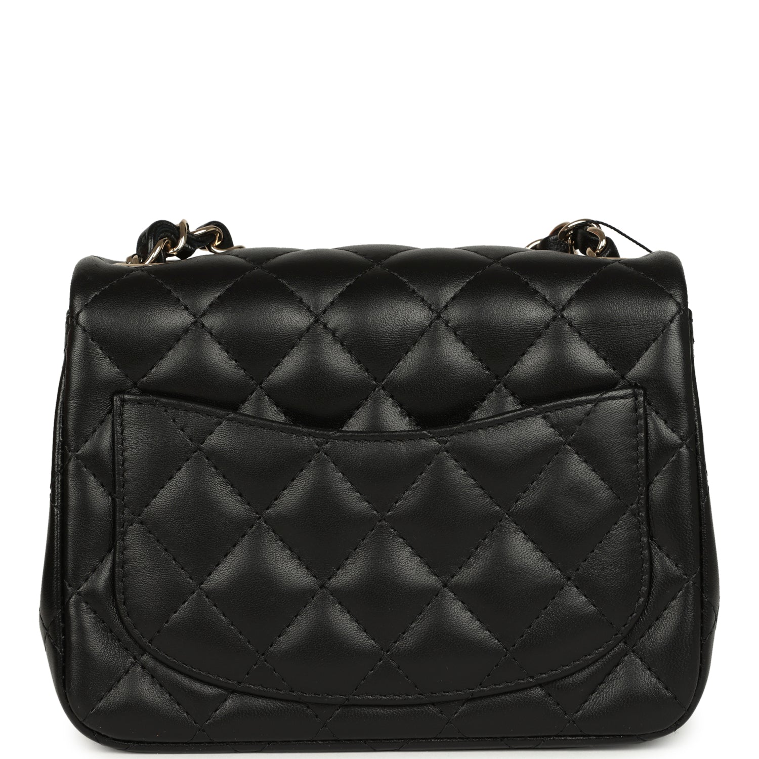 Mini Classic Square Flap Bag Black Lambskin Light Gold Hardware