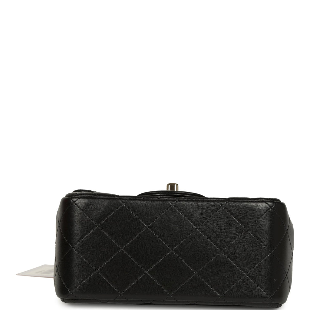Mini Classic Square Flap Bag Black Lambskin Light Gold Hardware