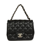 Mini Classic Square Flap Bag Black Lambskin Light Gold Hardware