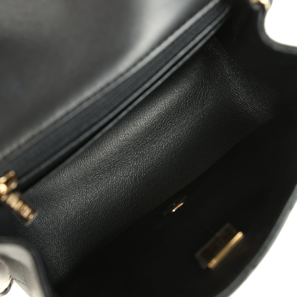 Mini Classic Square Flap Bag Black Lambskin Light Gold Hardware