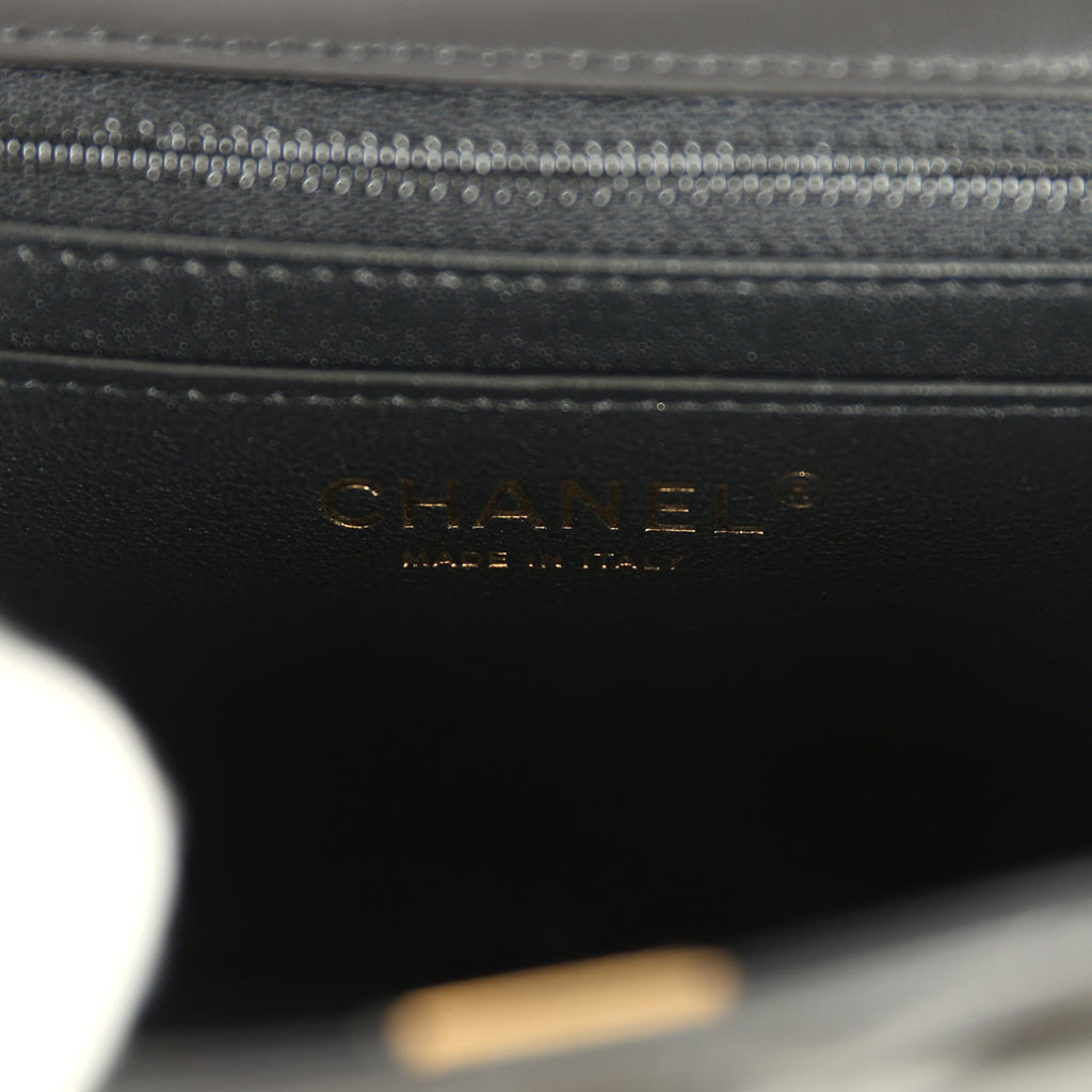 Mini Classic Square Flap Bag Black Lambskin Light Gold Hardware