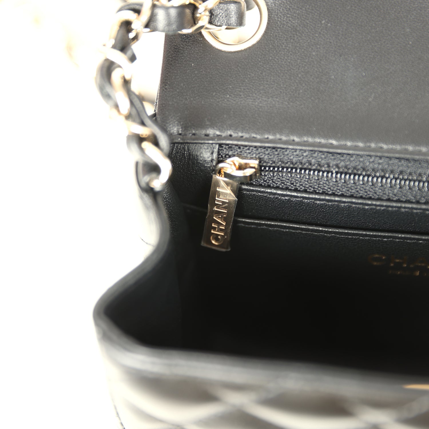 Mini Classic Square Flap Bag Black Lambskin Light Gold Hardware