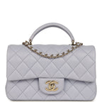 Mini Rectangular Flap Bag with Top Handle Light Purple Lambskin Light Gold Hardware