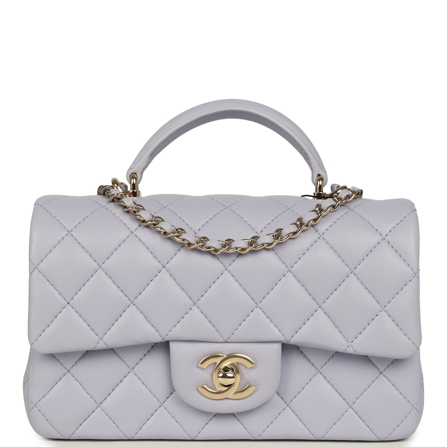 Mini Rectangular Flap Bag with Top Handle Light Purple Lambskin Light Gold Hardware