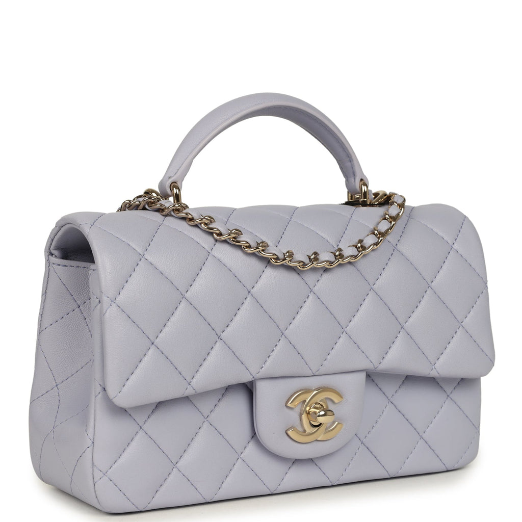 Mini Rectangular Flap Bag with Top Handle Light Purple Lambskin Light Gold Hardware