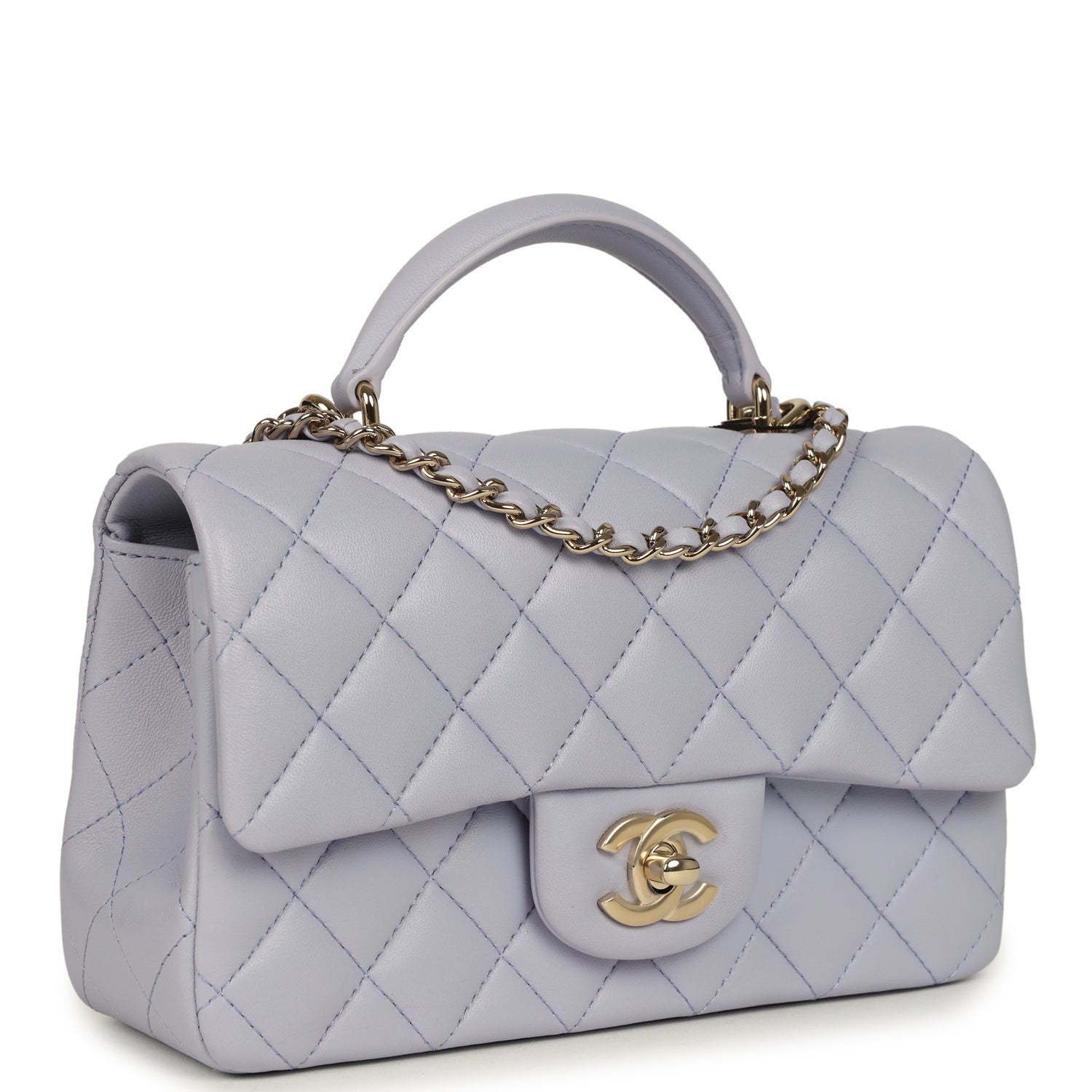 Mini Rectangular Flap Bag with Top Handle Light Purple Lambskin Light Gold Hardware