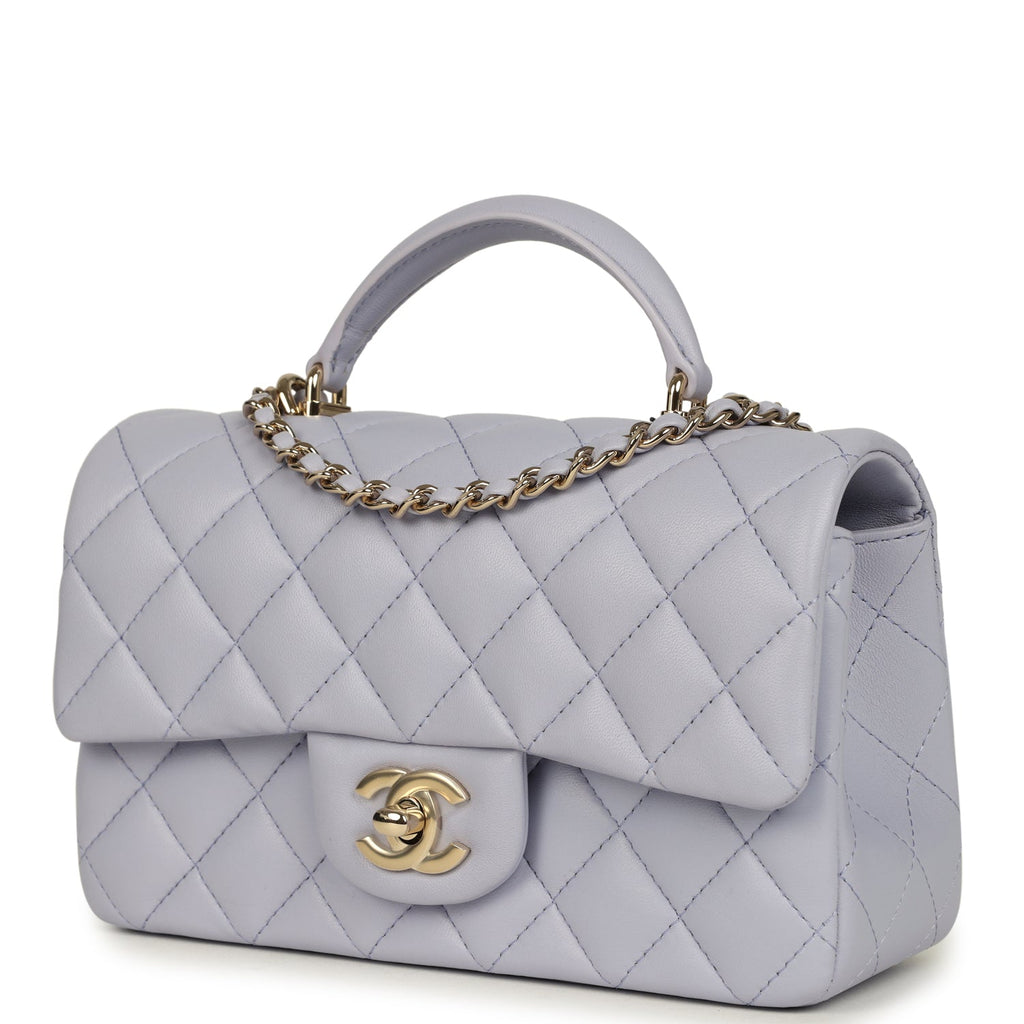 Mini Rectangular Flap Bag with Top Handle Light Purple Lambskin Light Gold Hardware