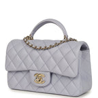 Mini Rectangular Flap Bag with Top Handle Light Purple Lambskin Light Gold Hardware