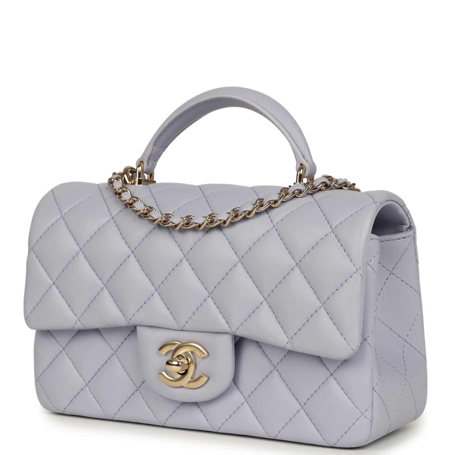 Mini Rectangular Flap Bag with Top Handle Light Purple Lambskin Light Gold Hardware