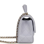 Mini Rectangular Flap Bag with Top Handle Light Purple Lambskin Light Gold Hardware