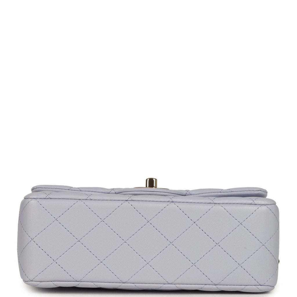 Mini Rectangular Flap Bag with Top Handle Light Purple Lambskin Light Gold Hardware