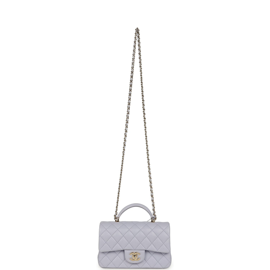 Mini Rectangular Flap Bag with Top Handle Light Purple Lambskin Light Gold Hardware
