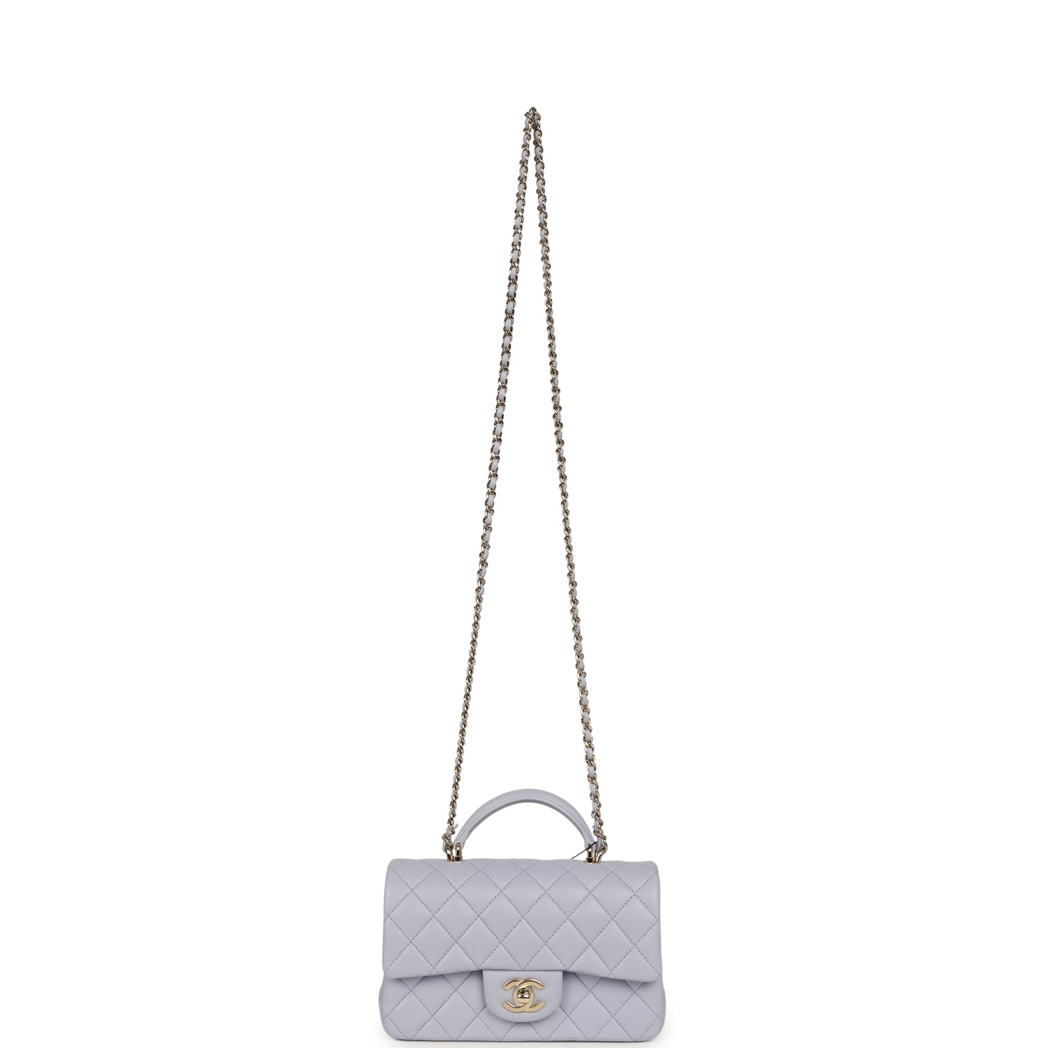 Mini Rectangular Flap Bag with Top Handle Light Purple Lambskin Light Gold Hardware