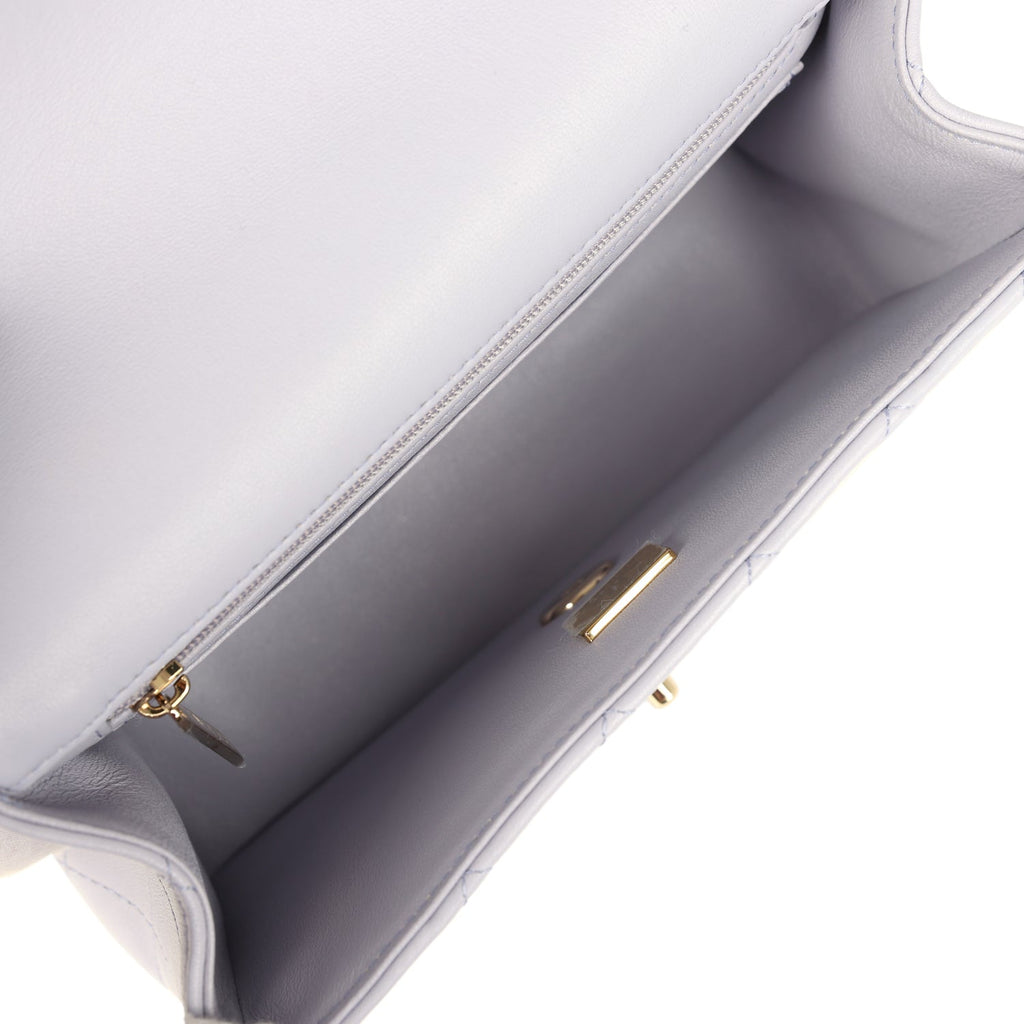 Mini Rectangular Flap Bag with Top Handle Light Purple Lambskin Light Gold Hardware