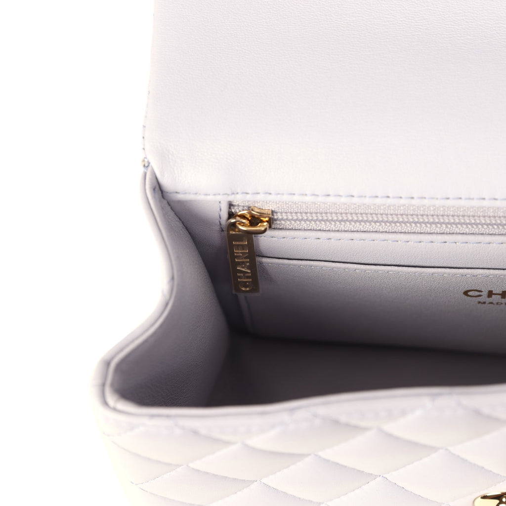 Mini Rectangular Flap Bag with Top Handle Light Purple Lambskin Light Gold Hardware